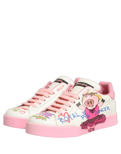 Dolce & Gabbana Weiße Pink Portofino Royal Pig Sneaker Schuhe