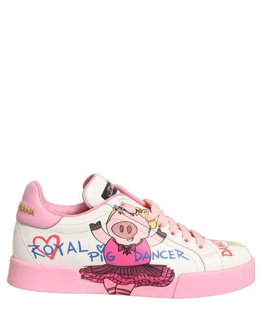 Sneakers Dolce & Gabbana Portofino Royal Pig bianche e rosa