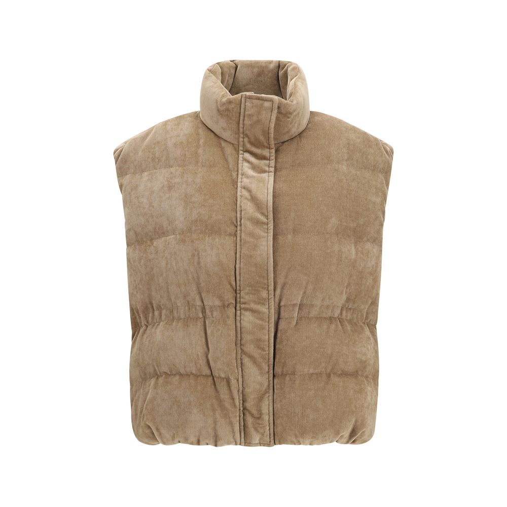 Gilet imbottito beige in misto viscosa e cashmere di Brunello Cucinelli