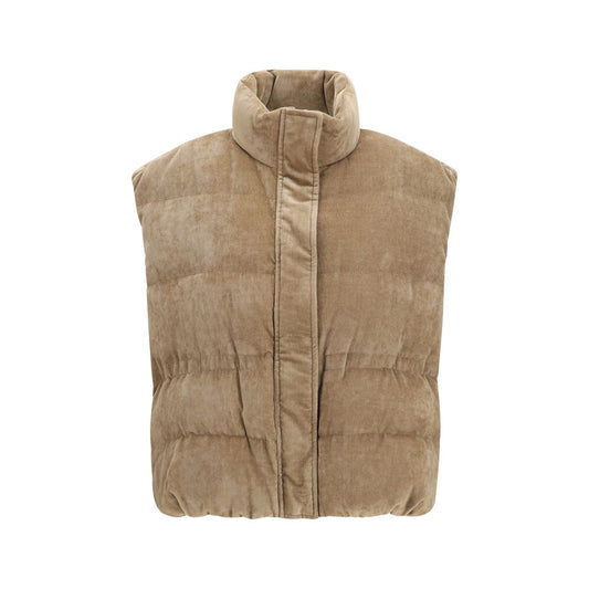 Gilet imbottito beige in misto viscosa e cashmere di Brunello Cucinelli