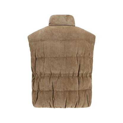 Gilet imbottito beige in misto viscosa e cashmere di Brunello Cucinelli