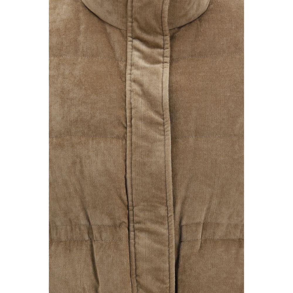 Gilet imbottito beige in misto viscosa e cashmere di Brunello Cucinelli