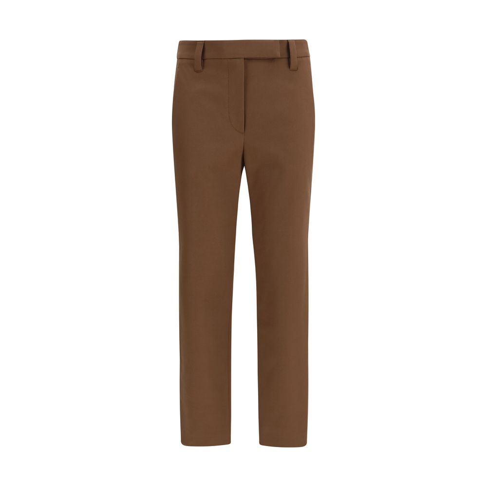 Pantaloni marroni in cotone elasticizzato di Brunello Cucinelli