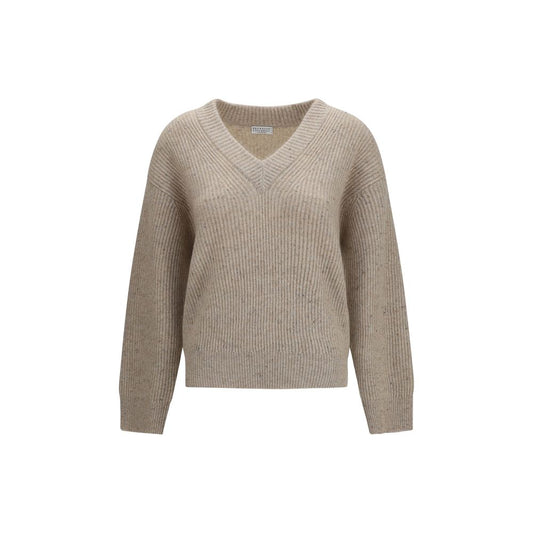 Maglione beige in cashmere e mohair di Brunello Cucinelli