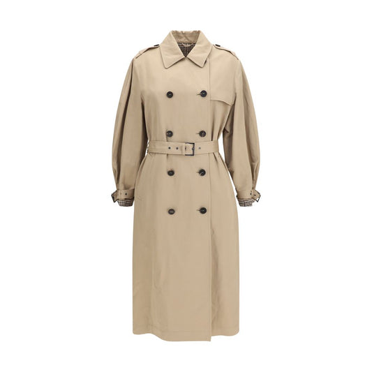Trench coat beige in cotone e lino di Brunello Cucinelli
