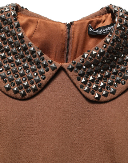 Dolce & Gabbana Braunes Wollkleid mit Strassbesatz, Midi-Länge