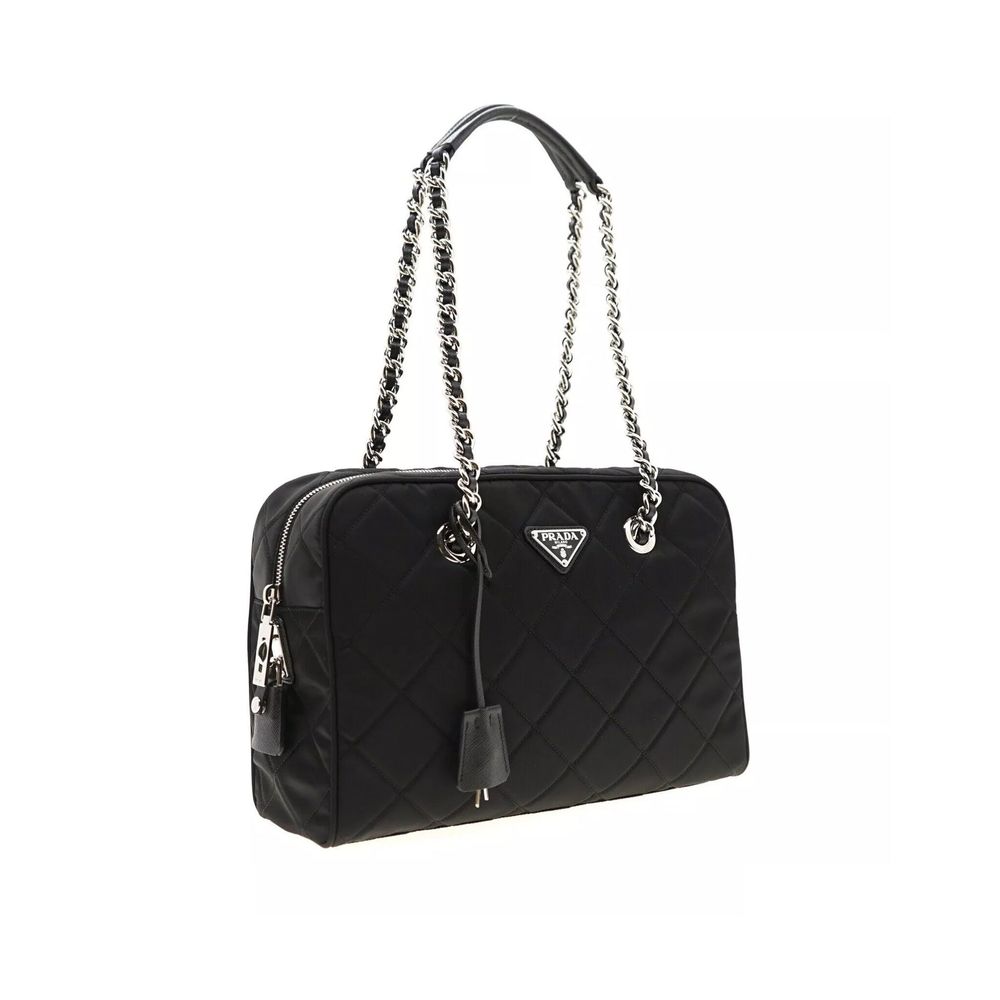 Prada Schwarze Bos Taurus Kalbsleder Schultertasche