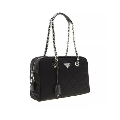 Prada Schwarze Bos Taurus Kalbsleder Schultertasche