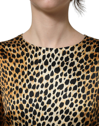 Dolce & Gabbana Braunes Mini-Kleid mit Ozelot-Print und langen Ärmeln
