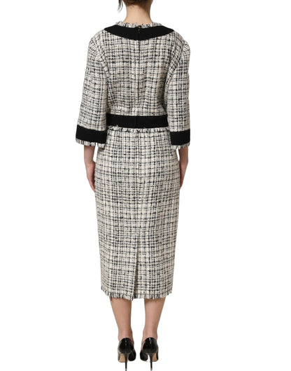 Dolce & Gabbana Midikleid aus mehrfarbigem Bouclé-Tweed mit Fransenbesatz