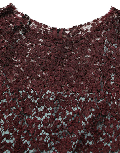 Dolce & Gabbana Mehrfarbiges Blumen-Spitzen-Taft-Midikleid mit Falten