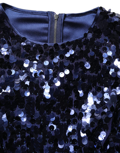 Dolce & Gabbana Blaues Pailletten-Crop-Top mit langen Ärmeln
