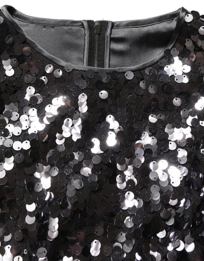 Dolce & Gabbana Schwarze Crop-Bluse mit Pailletten und langen Ärmeln