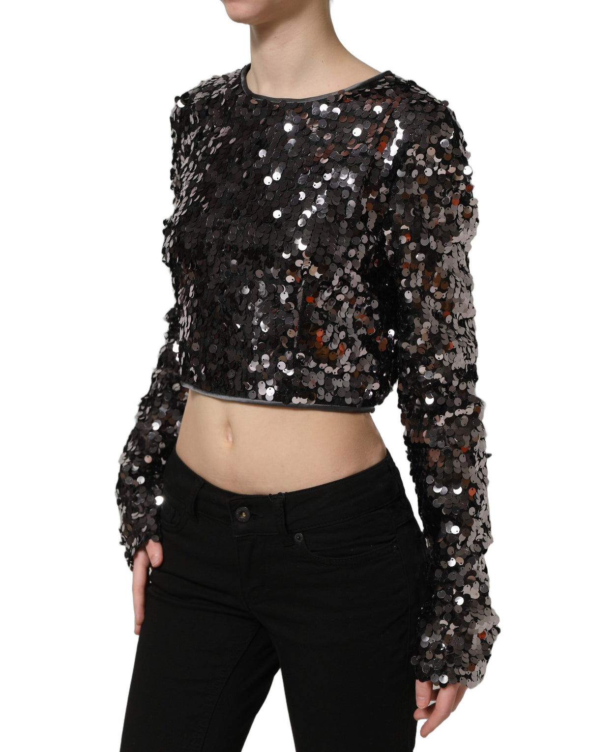 Dolce & Gabbana Schwarzes Pailletten-Crop-Top
