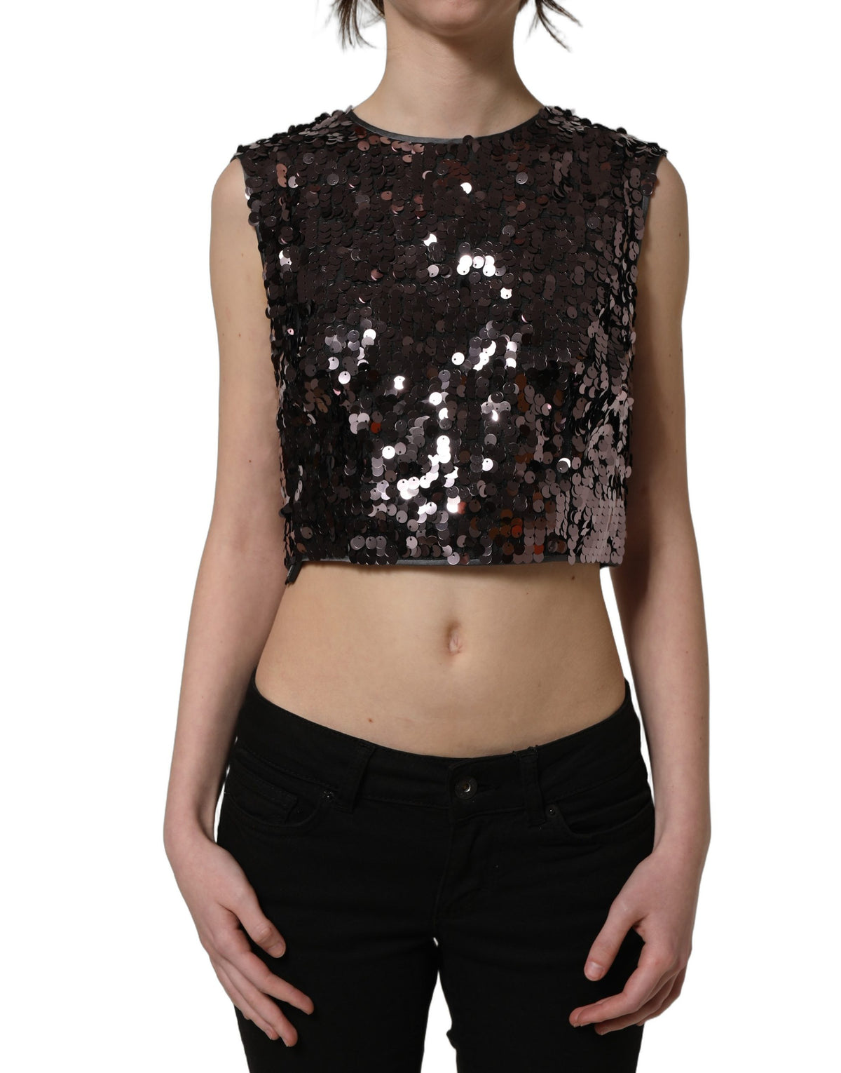 Dolce & Gabbana Lila Ärmelloses Pailletten-Crop-Top