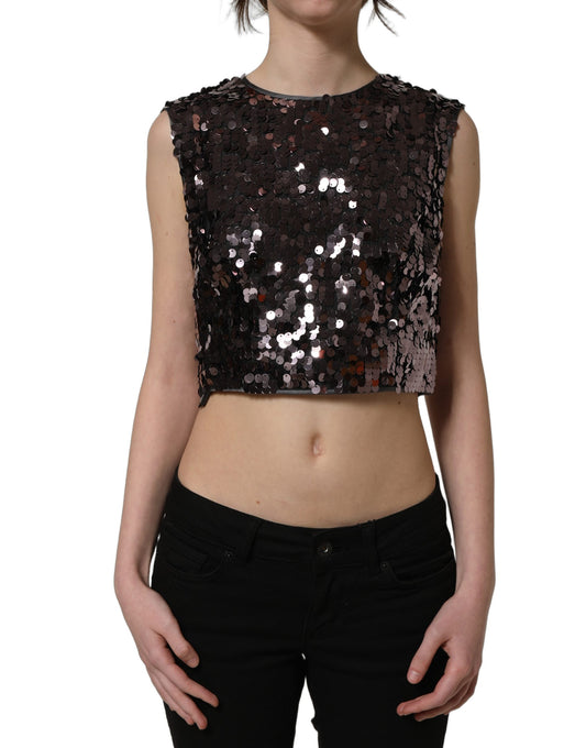 Dolce & Gabbana Lila Ärmelloses Pailletten-Crop-Top