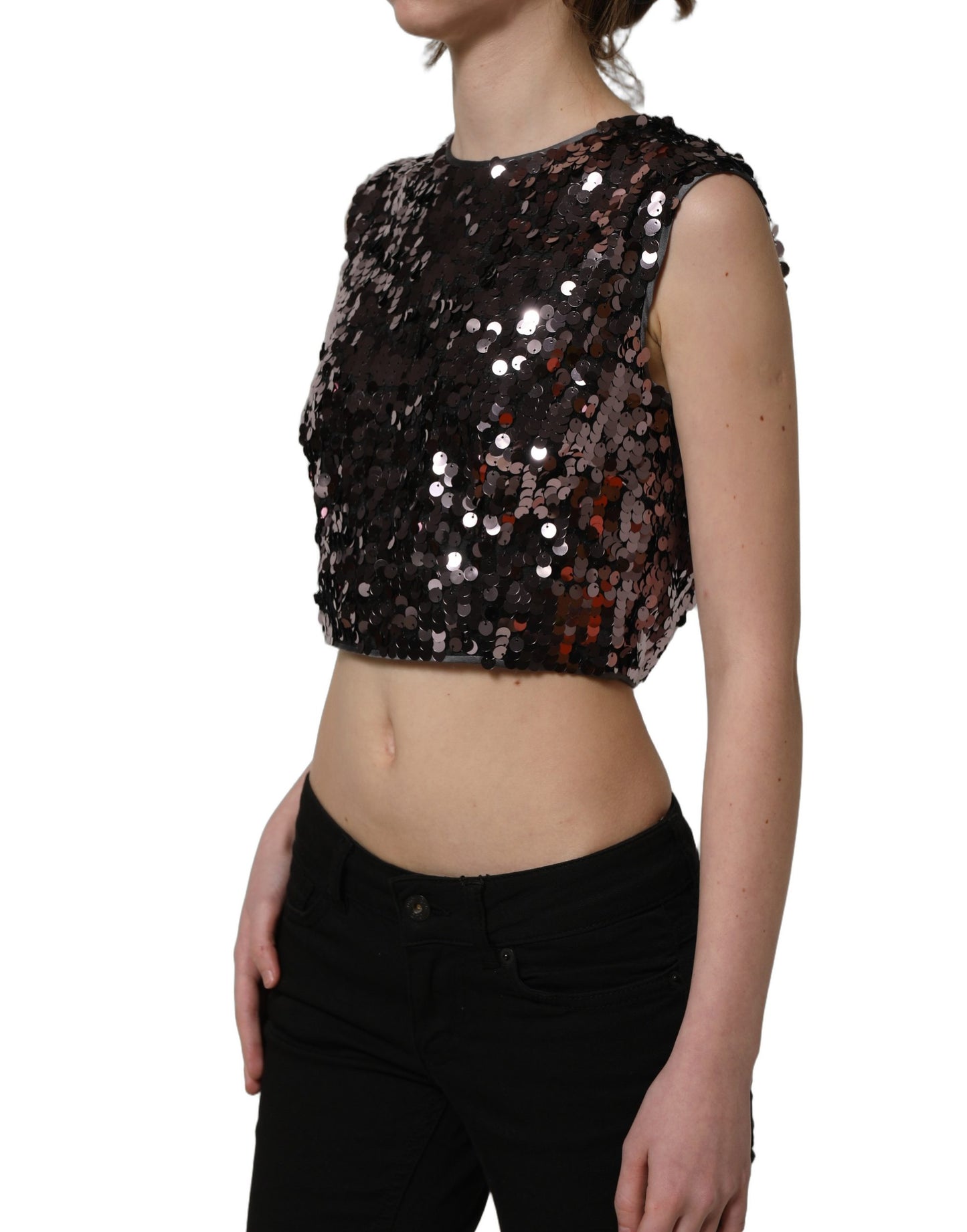 Dolce & Gabbana Ärmelloses Lila Pailletten Crop Top