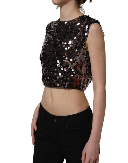 Dolce & Gabbana Lila Ärmelloses Pailletten-Crop-Top