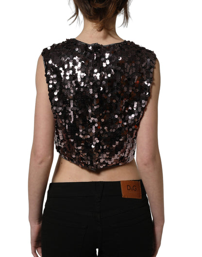 Dolce & Gabbana Lila Ärmelloses Pailletten-Crop-Top