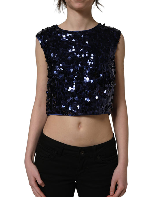 Dolce & Gabbana Blaues Ärmelloses Pailletten-Crop-Top