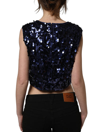 Dolce & Gabbana Blaues Pailletten-Top ohne Ärmel, Cropped