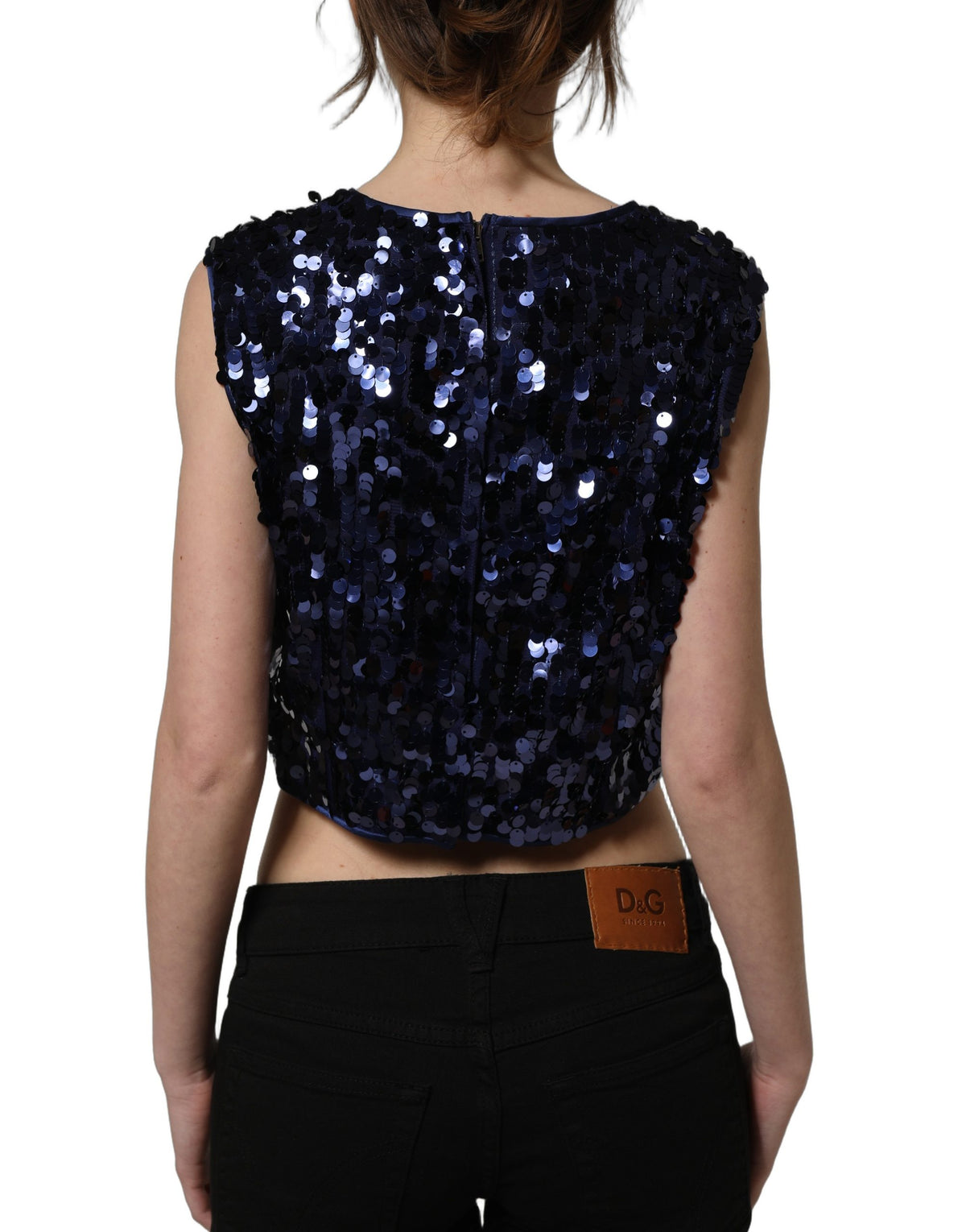 Dolce & Gabbana Blaues Ärmelloses Pailletten-Crop-Top