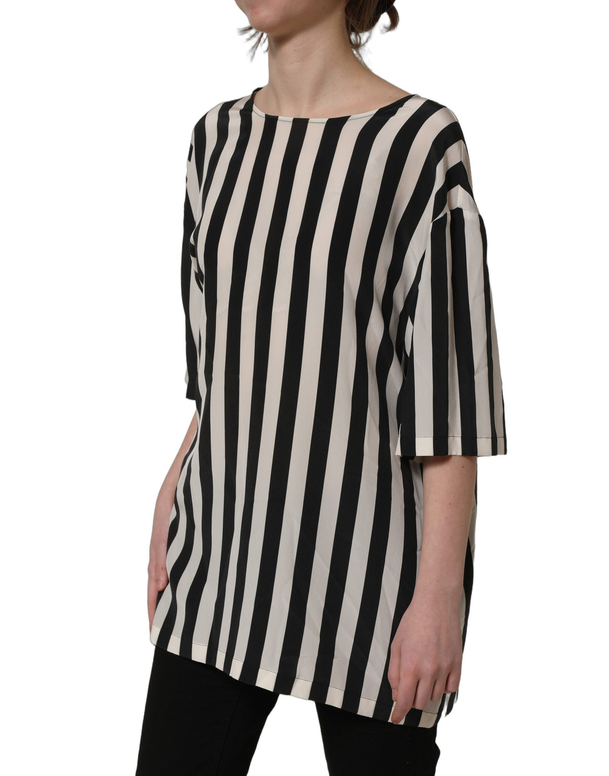 Dolce & Gabbana Schwarz-weiße Seidenbluse mit Streifen