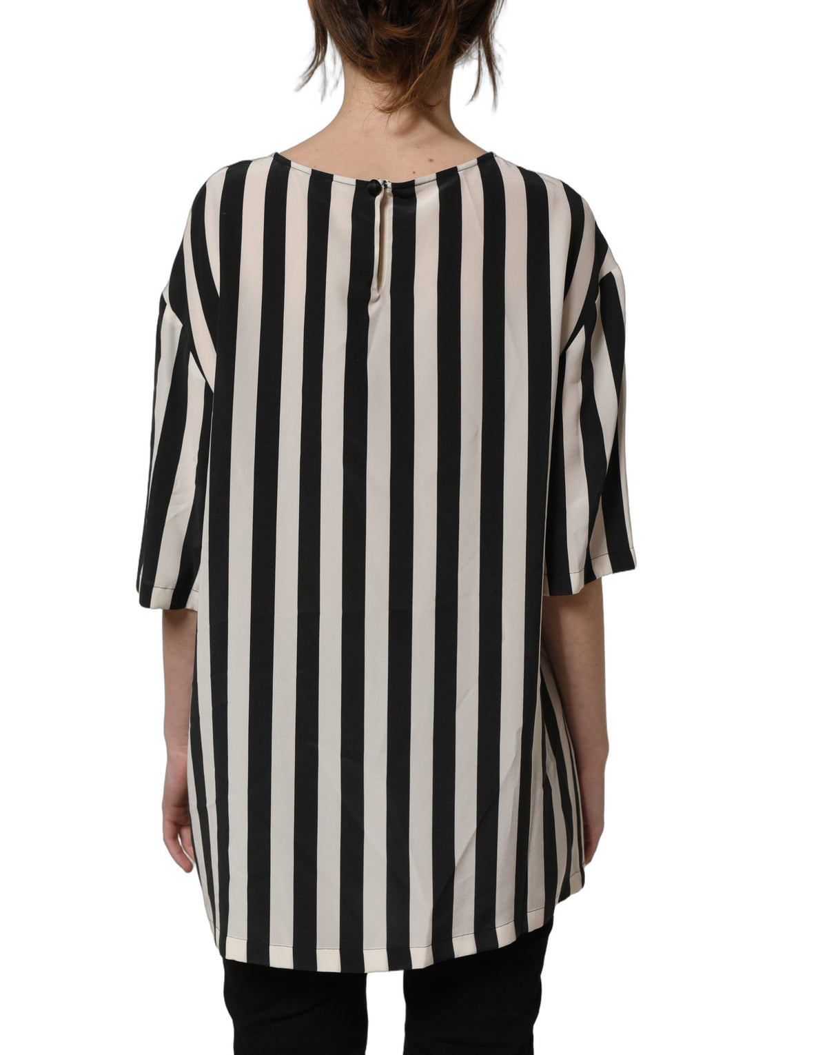 Dolce & Gabbana Schwarz-weiße Seidenbluse mit Streifen