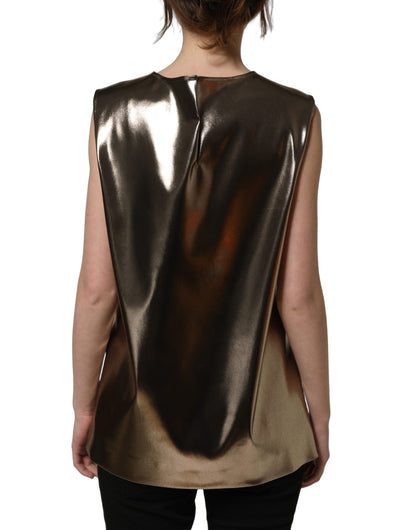 Dolce & Gabbana Ärmelloses Rundhals-Tanktop in Metallic-Bronze