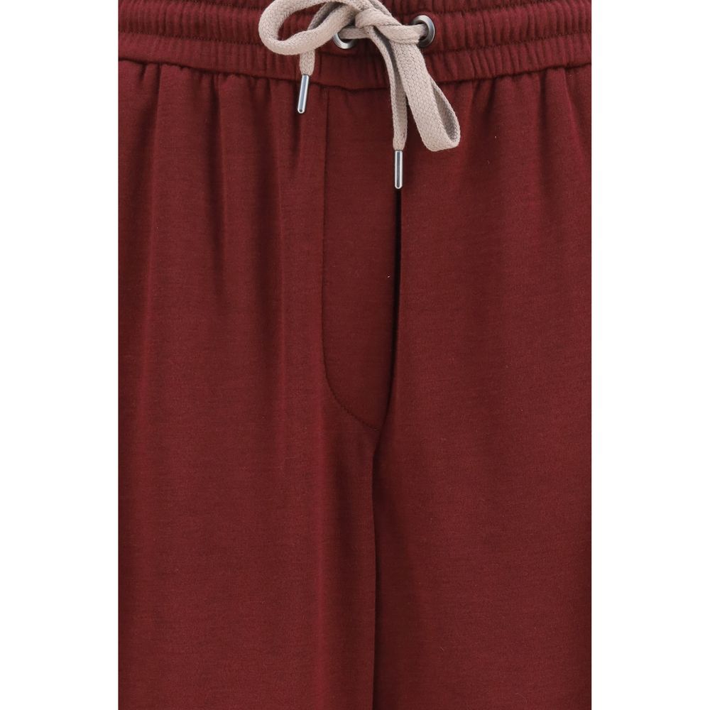 Brunello Cucinelli Bordeauxrote Baumwoll-Seiden-Trainingshose