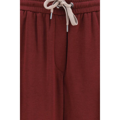 Brunello Cucinelli Bordeauxrote Baumwoll-Seiden-Trainingshose