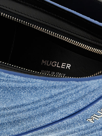 Mugler Schultertasche aus blauem Kalbsleder
