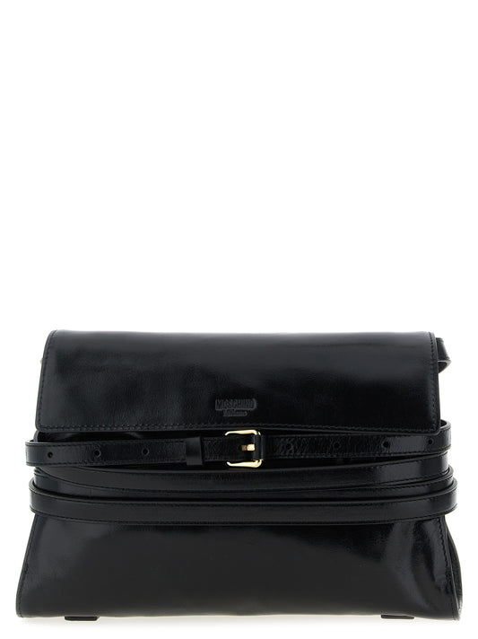 Moschino Schwarze Leder Umhängetasche