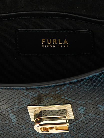 Furla Blaue Umhängetasche aus Ziegenleder