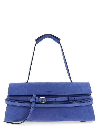 Moschino Schultertasche aus blauem Kalbsleder