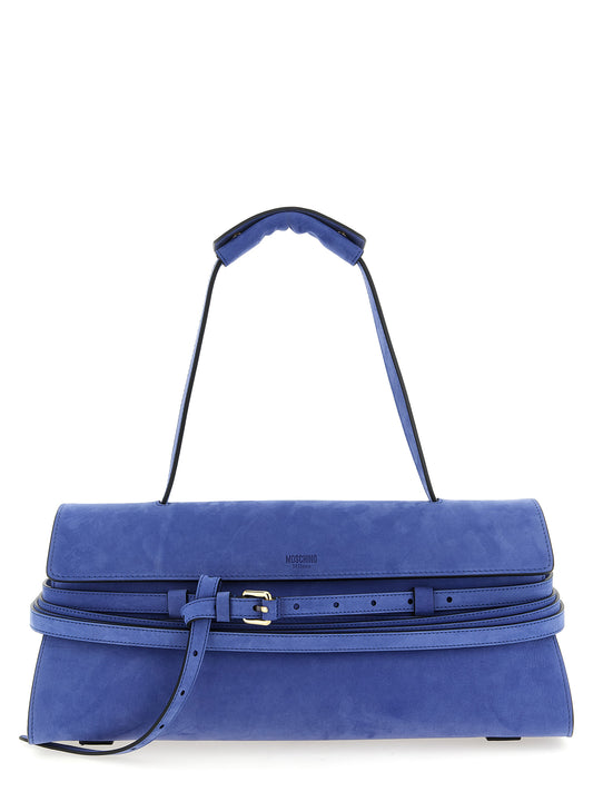 Moschino Schultertasche aus blauem Kalbsleder