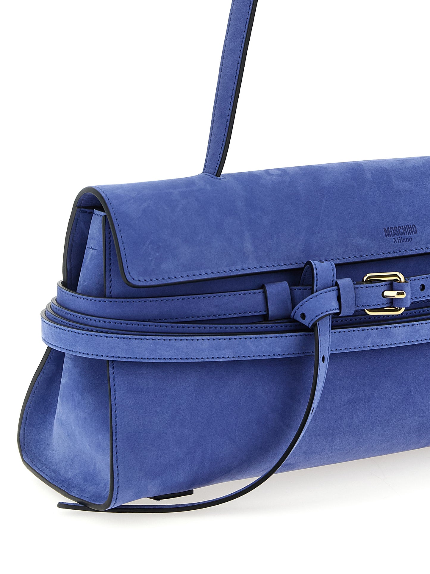 Moschino Schultertasche aus blauem Kalbsleder