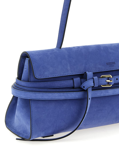 Moschino Schultertasche aus blauem Kalbsleder