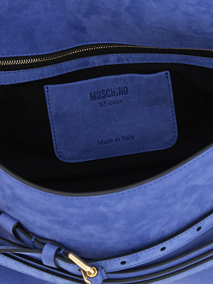 Moschino Schultertasche aus blauem Kalbsleder