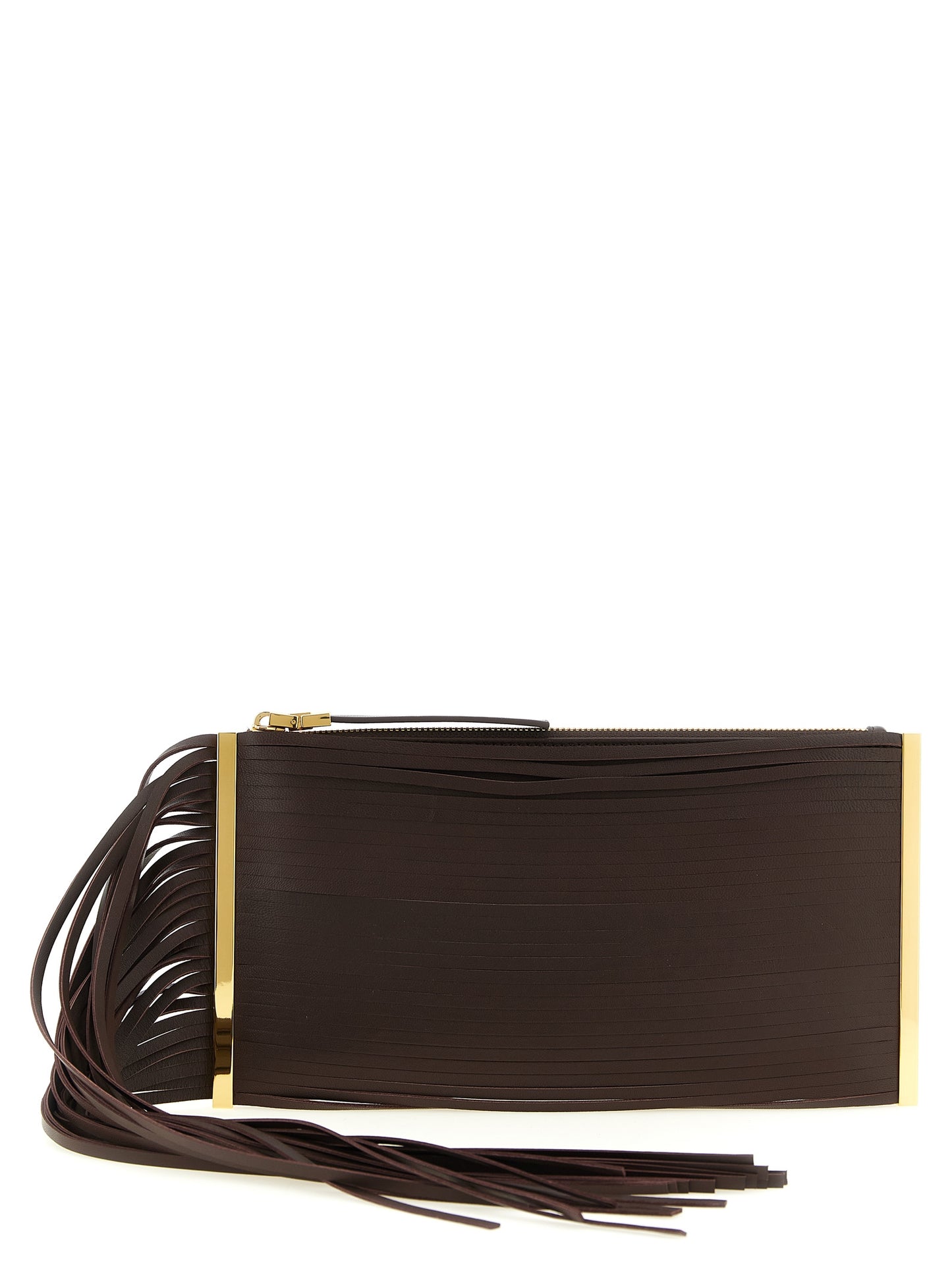 Elisabetta Franchi Braune Leder Clutch Bag
