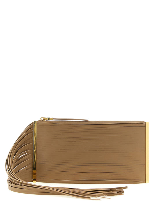 Elisabetta Franchi Beige Leder Clutch Bag