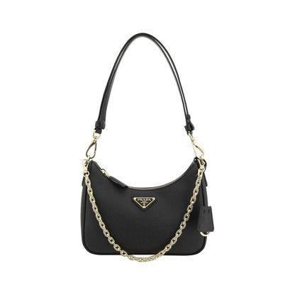 Prada Schwarze Bos Taurus Kalbsleder Schultertasche