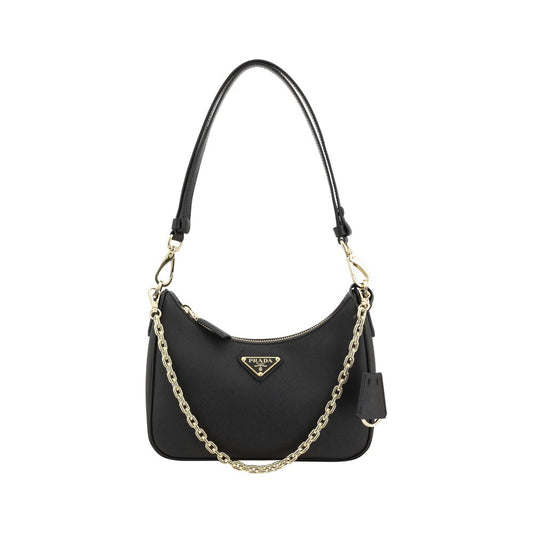 Prada Schwarze Bos Taurus Kalbsleder Schultertasche