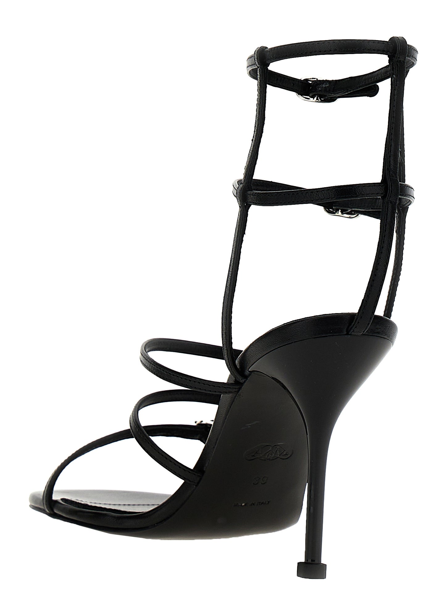 Alexander McQueen Schwarze Stilettosandalen aus Lammleder