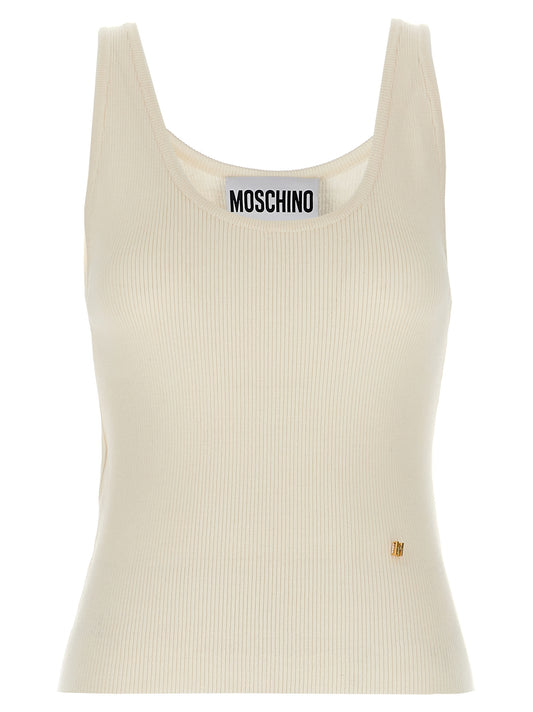 Moschino Ärmelloses T-Shirt aus weißer Schurwolle