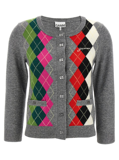 Ganni Grauer Cardigan aus Merinowolle