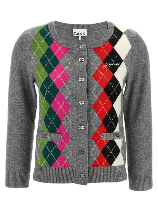 Ganni Grauer Cardigan aus Merinowolle