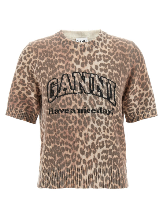 Ganni Braunes Woll-T-Shirt