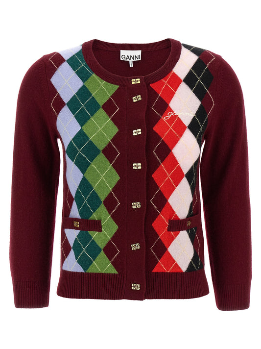 Ganni Cardigan aus Bordeaux-Merinowolle