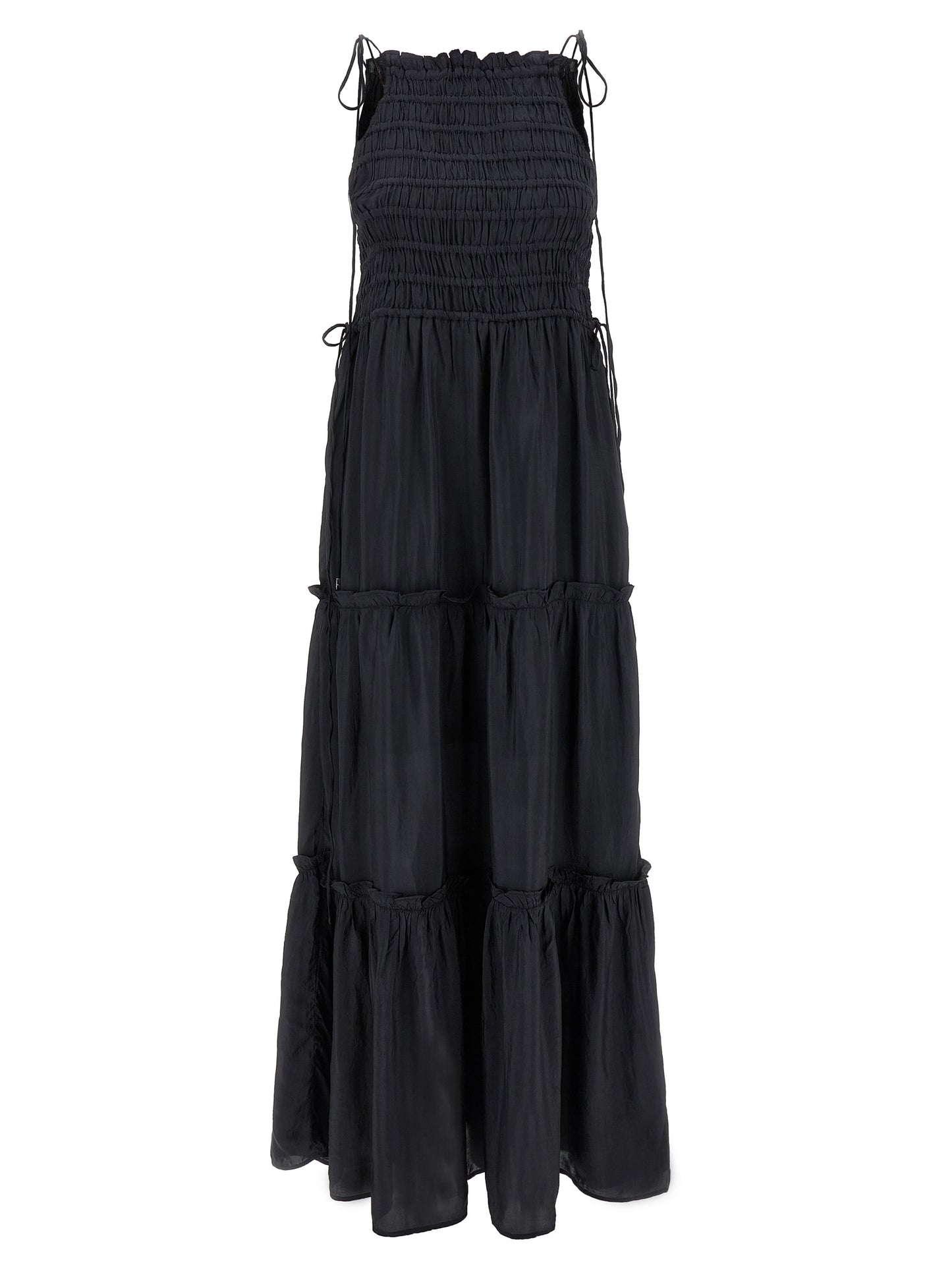 Ganni Graues Viskose-Langarmkleid